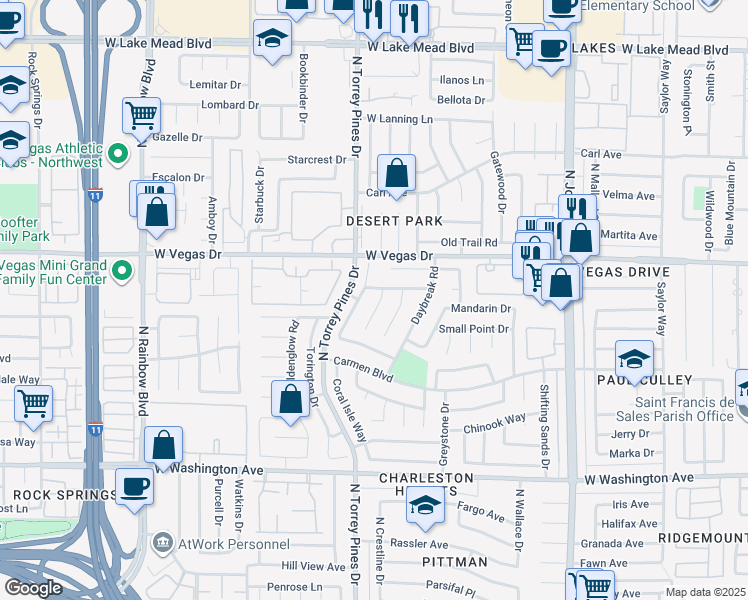 map of restaurants, bars, coffee shops, grocery stores, and more near 1508 North Canyon Rose Way in Las Vegas