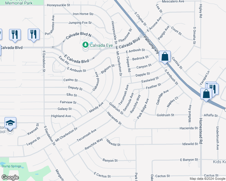 map of restaurants, bars, coffee shops, grocery stores, and more near 2281 Mandy Avenue in Pahrump