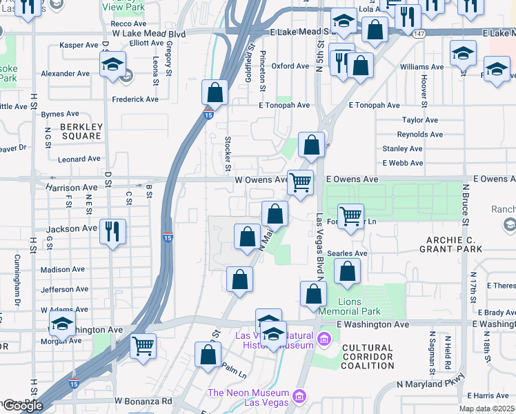 map of restaurants, bars, coffee shops, grocery stores, and more near 15 West Owens Avenue in North Las Vegas