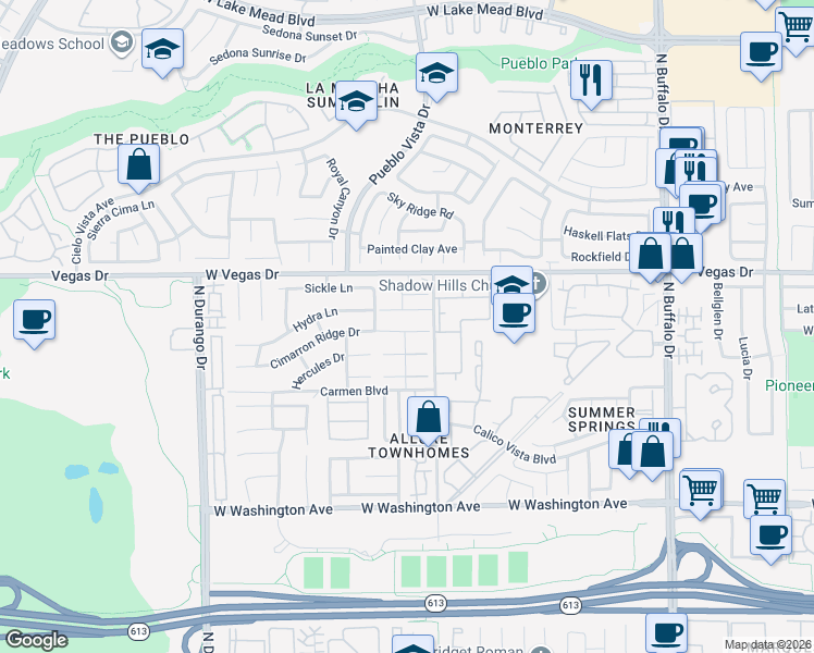 map of restaurants, bars, coffee shops, grocery stores, and more near 8029 Celestial Avenue in Las Vegas