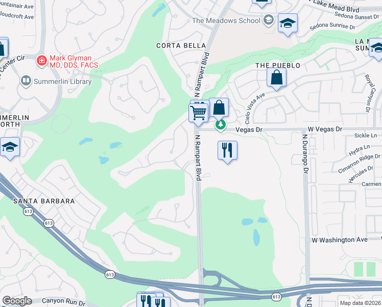 map of restaurants, bars, coffee shops, grocery stores, and more near 8820 Greensboro Lane in Las Vegas