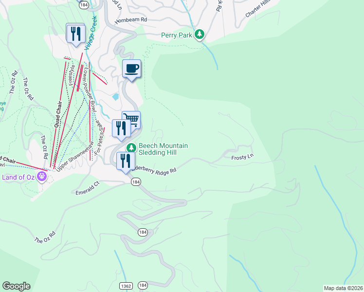 map of restaurants, bars, coffee shops, grocery stores, and more near 1307 Pinnacle Inn Road in Beech Mountain