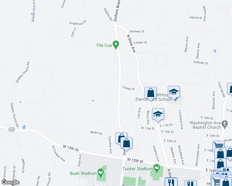 map of restaurants, bars, coffee shops, grocery stores, and more near 333 West Jere Whitson Road in Cookeville