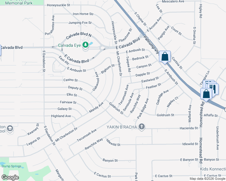map of restaurants, bars, coffee shops, grocery stores, and more near 2281 Mandy Avenue in Pahrump