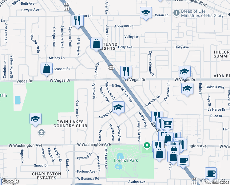 map of restaurants, bars, coffee shops, grocery stores, and more near 1313 Purple Sage Avenue in Las Vegas