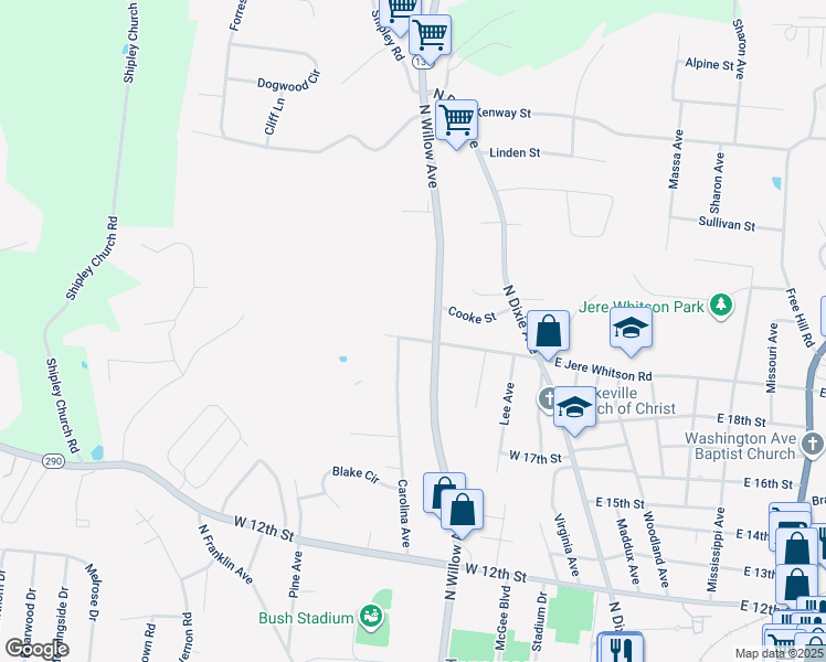map of restaurants, bars, coffee shops, grocery stores, and more near 333 West Jere Whitson Road in Cookeville