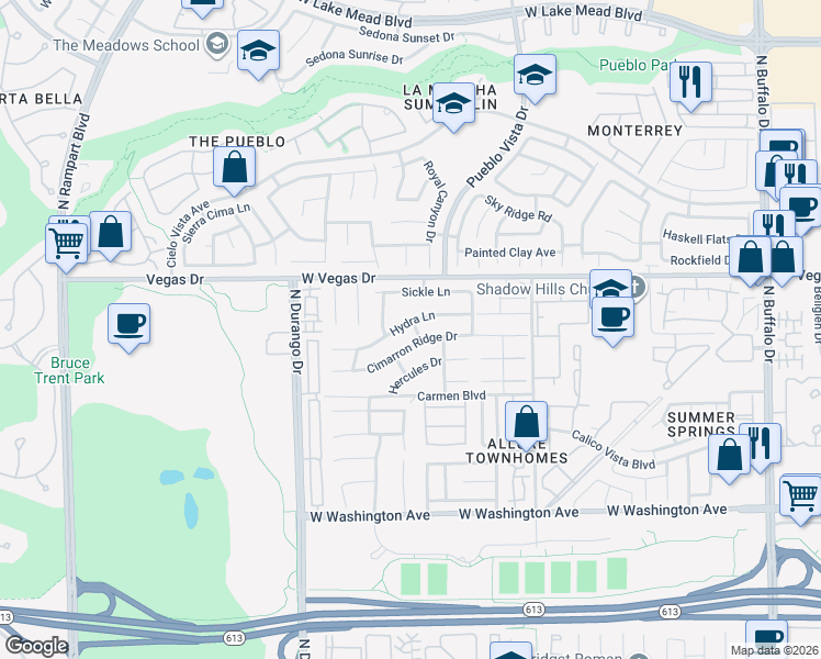 map of restaurants, bars, coffee shops, grocery stores, and more near 8148 Hydra Lane in Las Vegas