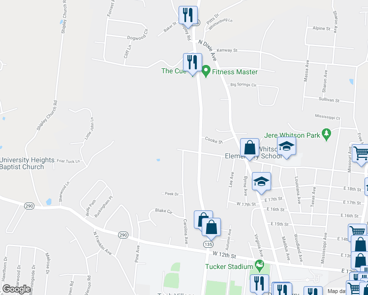 map of restaurants, bars, coffee shops, grocery stores, and more near 337 West Jere Whitson Road in Cookeville