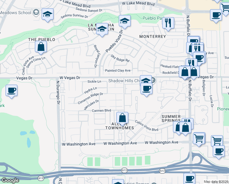 map of restaurants, bars, coffee shops, grocery stores, and more near 8029 Celestial Avenue in Las Vegas