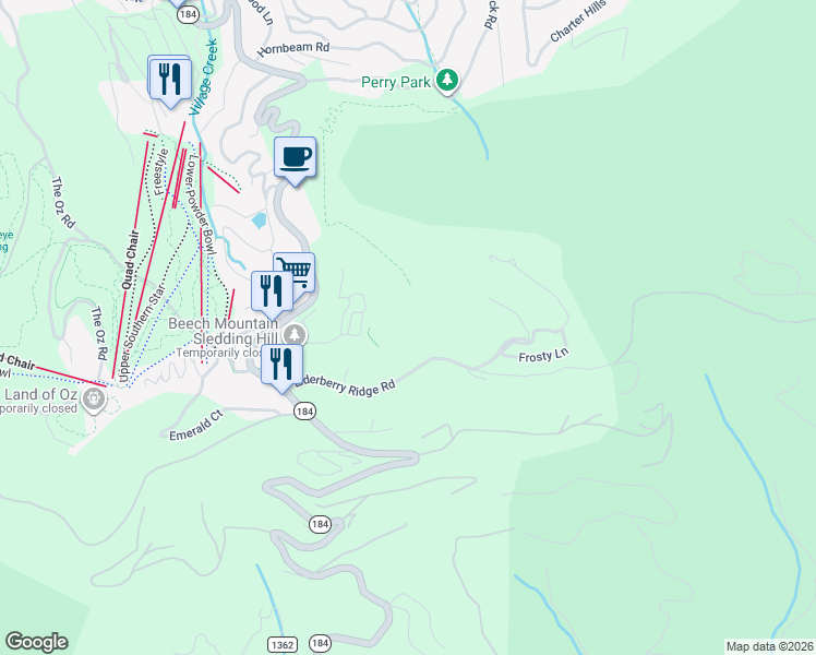 map of restaurants, bars, coffee shops, grocery stores, and more near 1307 Pinnacle Inn Road in Beech Mountain