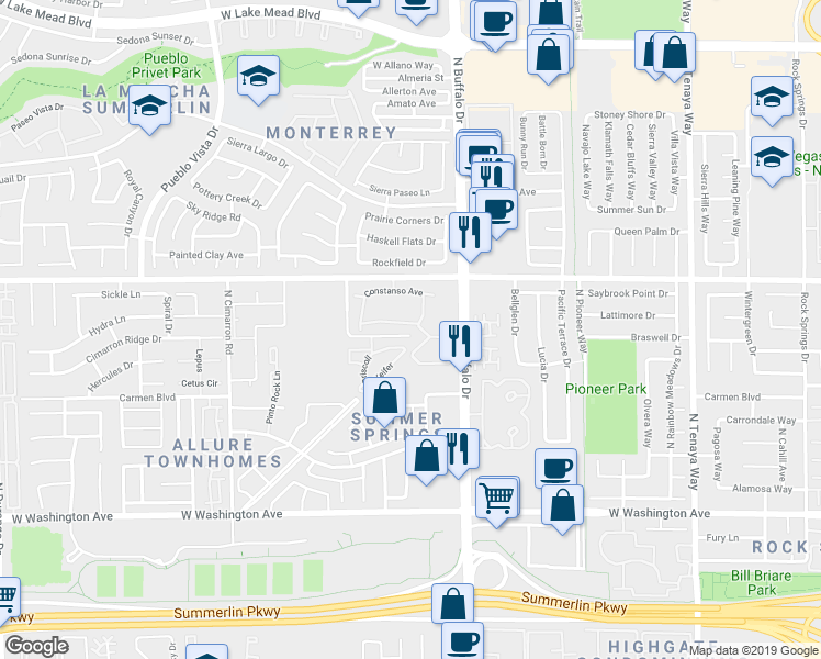 map of restaurants, bars, coffee shops, grocery stores, and more near 1500 Truett Street in Las Vegas