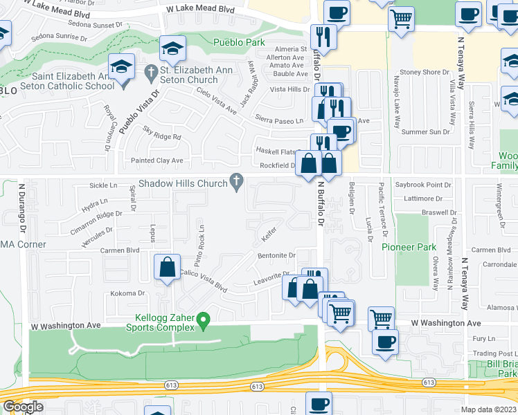 map of restaurants, bars, coffee shops, grocery stores, and more near 1505 Blackcombe Street in Las Vegas