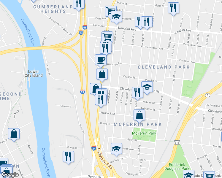 map of restaurants, bars, coffee shops, grocery stores, and more near 869 Joseph Avenue in Nashville