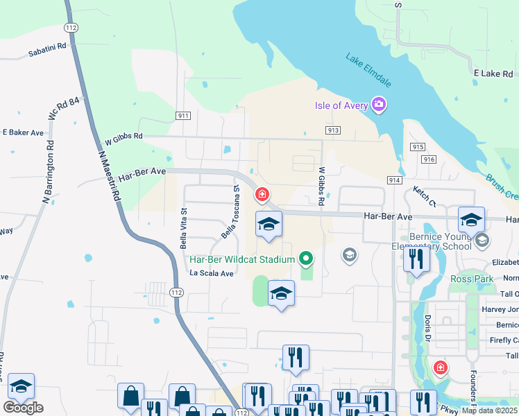 map of restaurants, bars, coffee shops, grocery stores, and more near 7853 Har-Ber Avenue in Springdale