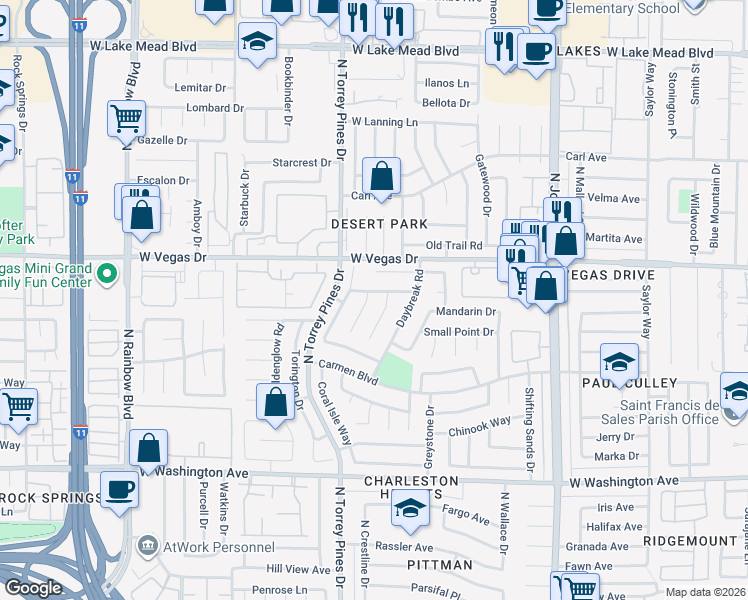 map of restaurants, bars, coffee shops, grocery stores, and more near 6380 Violet Blossom Drive in Las Vegas