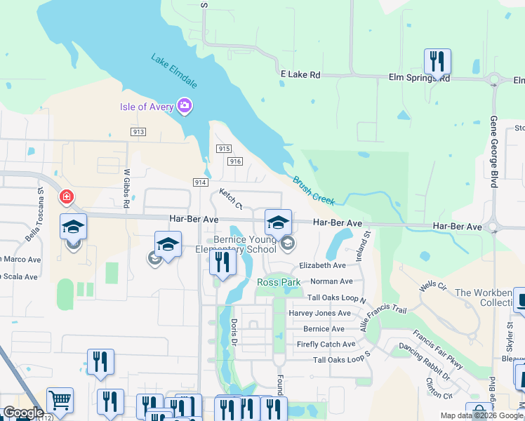 map of restaurants, bars, coffee shops, grocery stores, and more near 6852 Cutter Court in Springdale