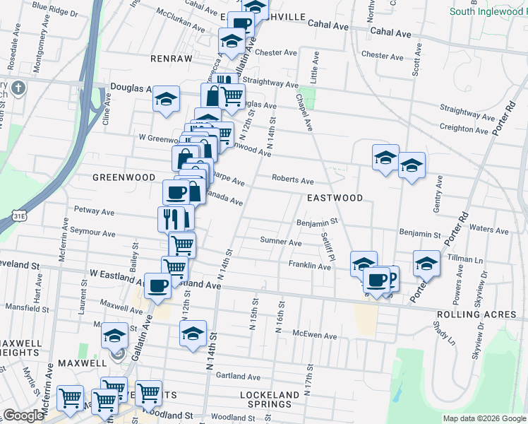 map of restaurants, bars, coffee shops, grocery stores, and more near 1406 Sharpe Avenue in Nashville