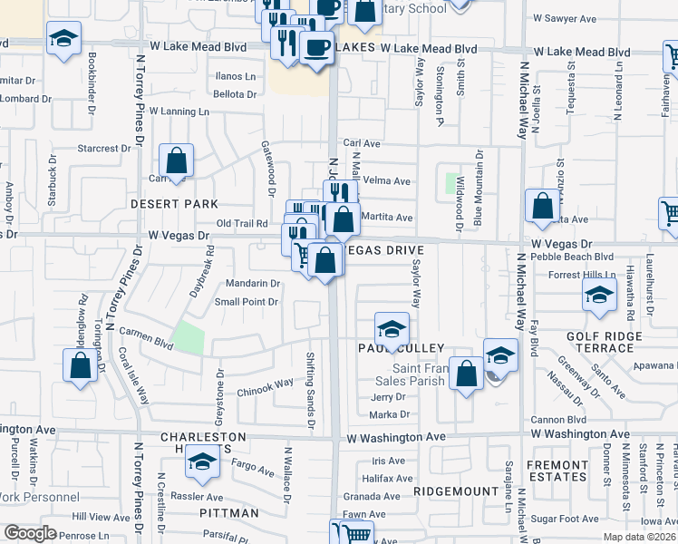 map of restaurants, bars, coffee shops, grocery stores, and more near 1452 North Jones Boulevard in Las Vegas