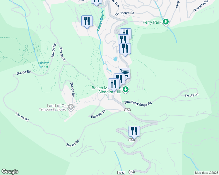 map of restaurants, bars, coffee shops, grocery stores, and more near 109 Meadowview Circle in Beech Mountain