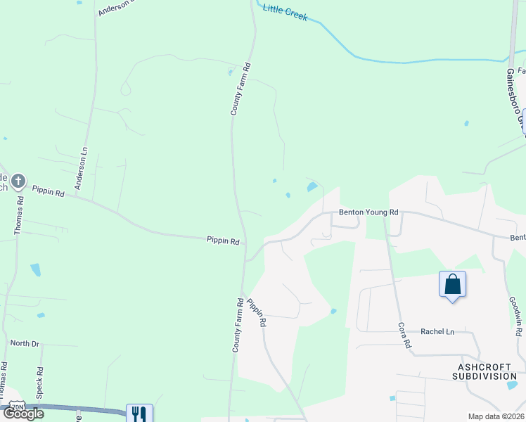 map of restaurants, bars, coffee shops, grocery stores, and more near 553 County Farm Road in Cookeville