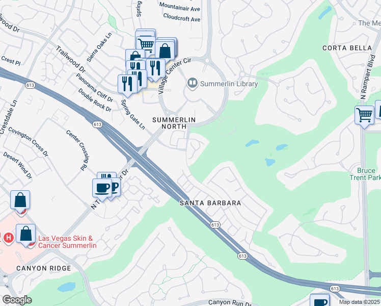 map of restaurants, bars, coffee shops, grocery stores, and more near 1405 San Juan Hills Drive in Las Vegas