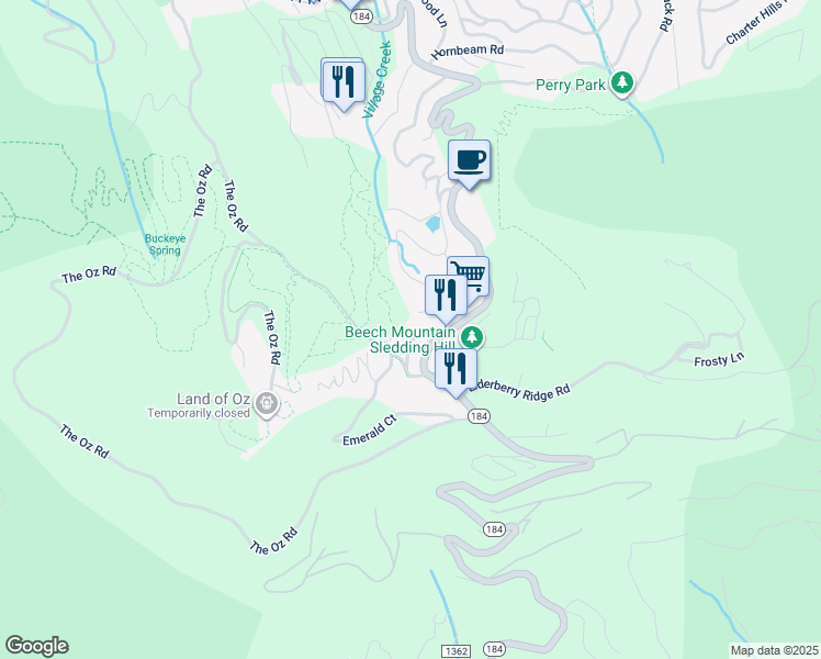 map of restaurants, bars, coffee shops, grocery stores, and more near 109 Meadowview Circle in Beech Mountain