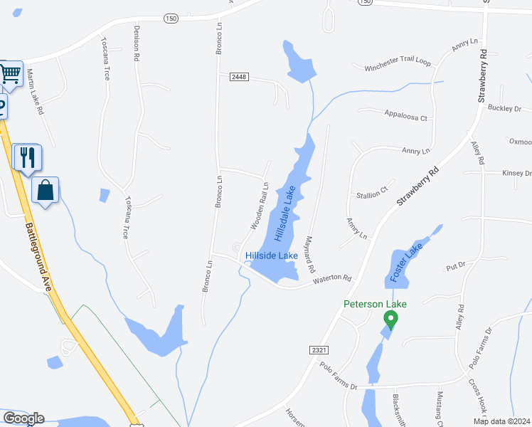 map of restaurants, bars, coffee shops, grocery stores, and more near 6912 Wooden Rail Lane in Summerfield