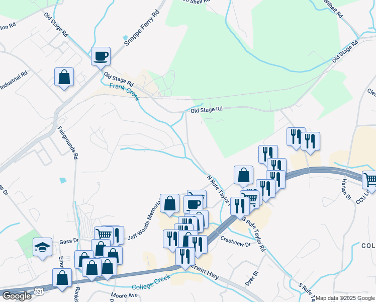 map of restaurants, bars, coffee shops, grocery stores, and more near 415-599 North Rufe Taylor Road in Greeneville
