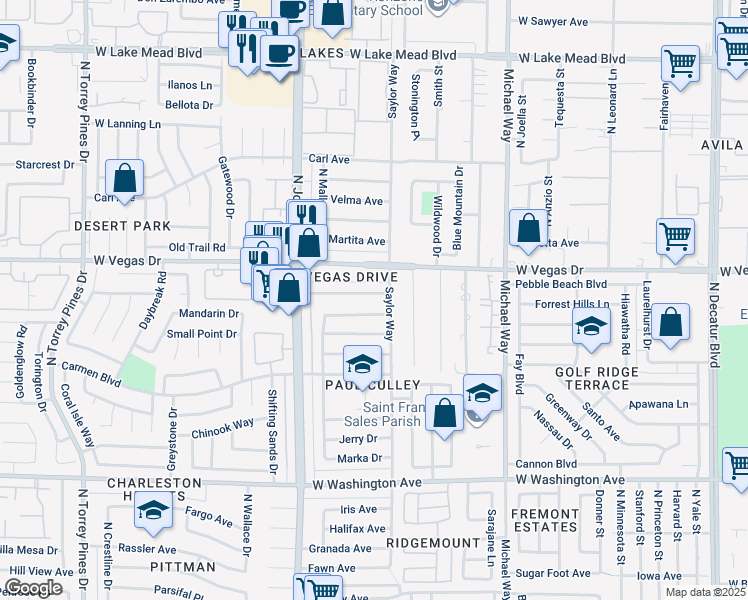 map of restaurants, bars, coffee shops, grocery stores, and more near 5809 Pebble Beach Boulevard in Las Vegas
