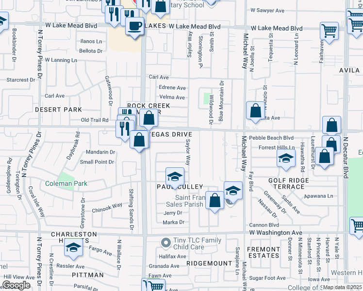 map of restaurants, bars, coffee shops, grocery stores, and more near 5809 Pebble Beach Boulevard in Las Vegas