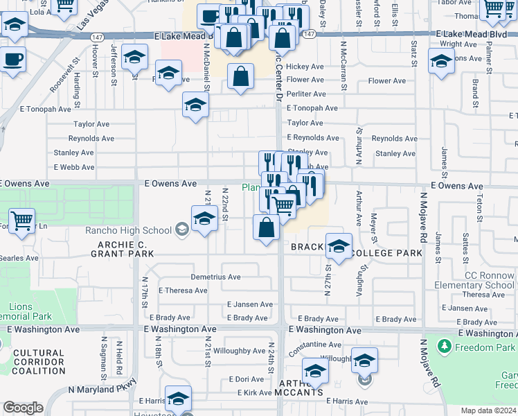 map of restaurants, bars, coffee shops, grocery stores, and more near 1508 Cobb Lane in Las Vegas