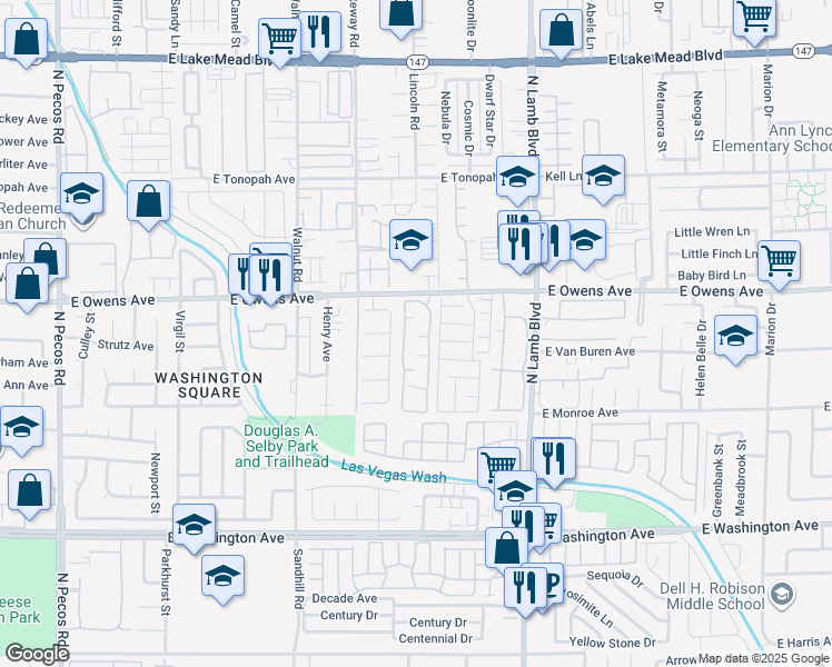 map of restaurants, bars, coffee shops, grocery stores, and more near 1541 Linnbaker Lane in Las Vegas