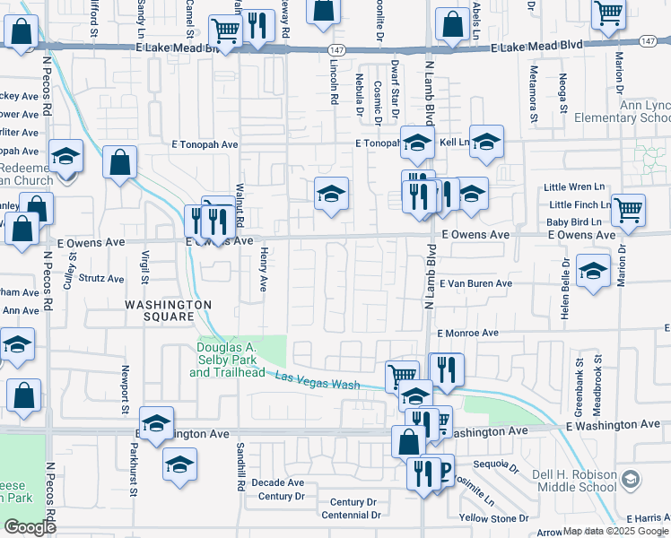 map of restaurants, bars, coffee shops, grocery stores, and more near 1560 Jamielinn Lane in Las Vegas