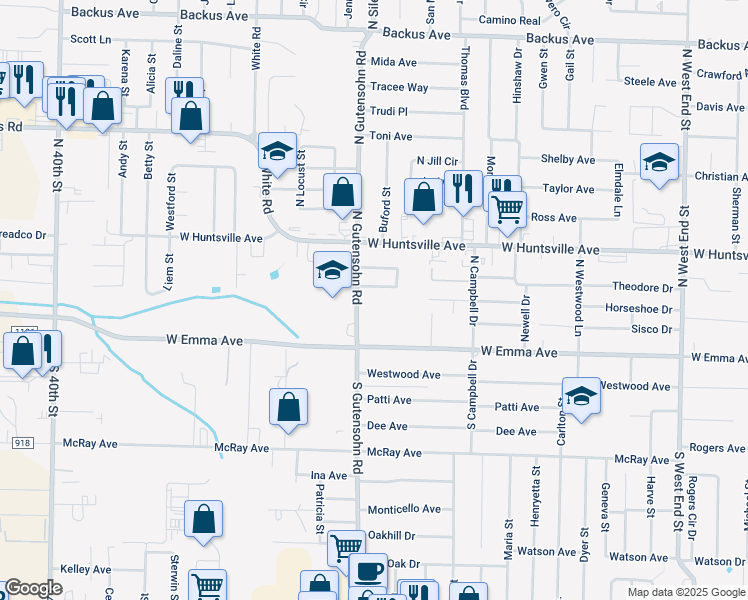 map of restaurants, bars, coffee shops, grocery stores, and more near 2722 McMillan Drive in Springdale
