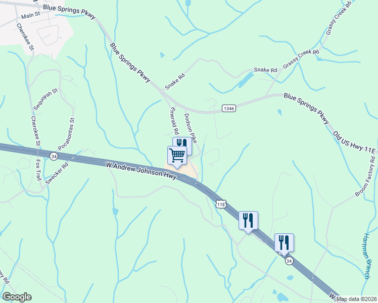 map of restaurants, bars, coffee shops, grocery stores, and more near 180 Emerald Road in Mosheim