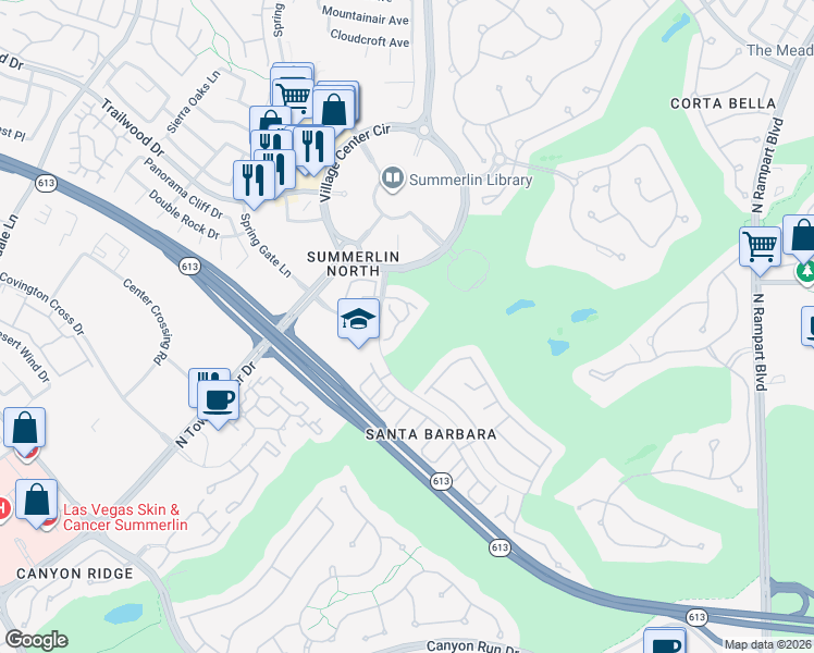 map of restaurants, bars, coffee shops, grocery stores, and more near 1500 San Juan Hills Drive in Las Vegas
