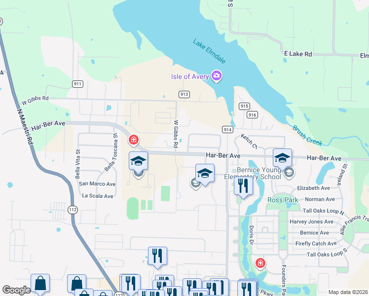 map of restaurants, bars, coffee shops, grocery stores, and more near 436 Brandons Loop in Springdale