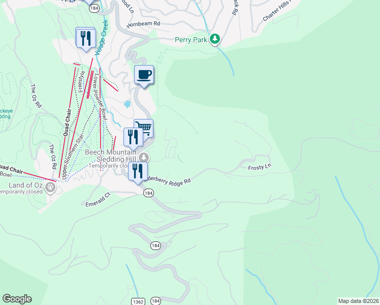 map of restaurants, bars, coffee shops, grocery stores, and more near 301 Pinnacle Inn Road in Beech Mountain