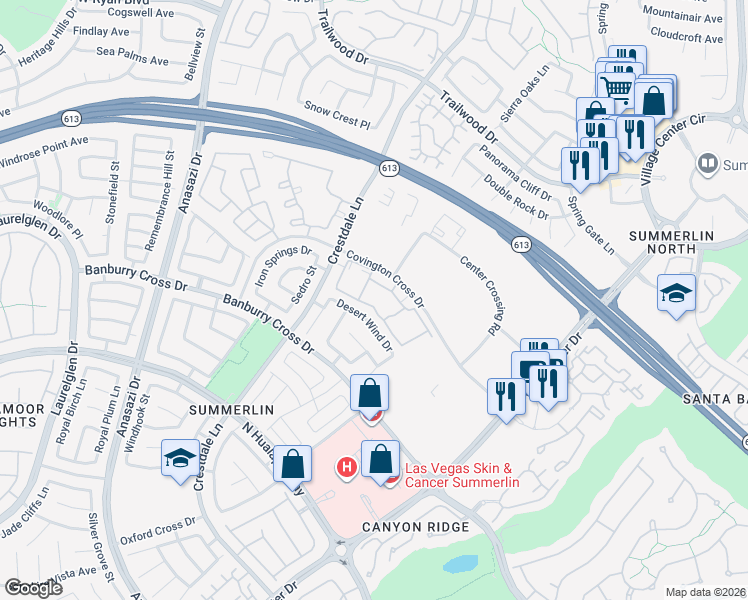map of restaurants, bars, coffee shops, grocery stores, and more near 1501 Cardinal Peak Lane in Las Vegas