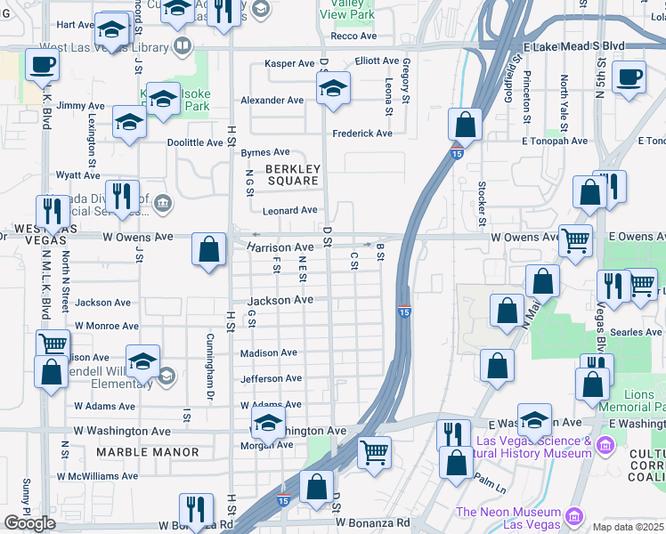map of restaurants, bars, coffee shops, grocery stores, and more near 320 West Van Buren Avenue in Las Vegas