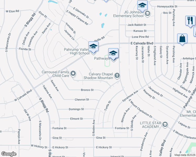 map of restaurants, bars, coffee shops, grocery stores, and more near 440 Arapahoe Street in Pahrump