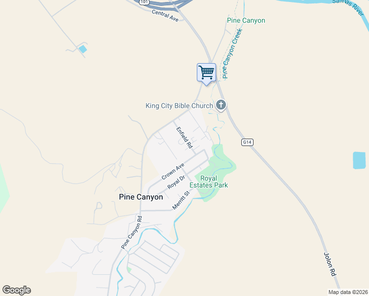 map of restaurants, bars, coffee shops, grocery stores, and more near 45485 Enfield Road in King City