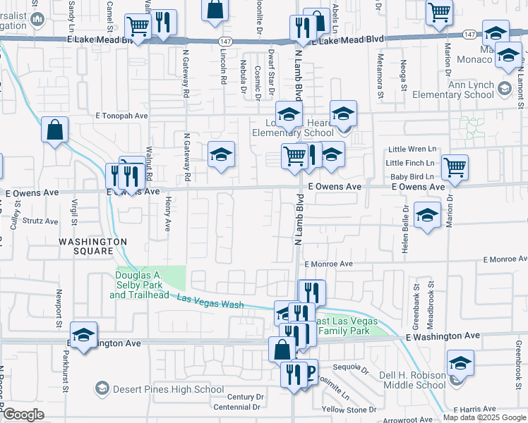 map of restaurants, bars, coffee shops, grocery stores, and more near 4302 Lynnann in Las Vegas