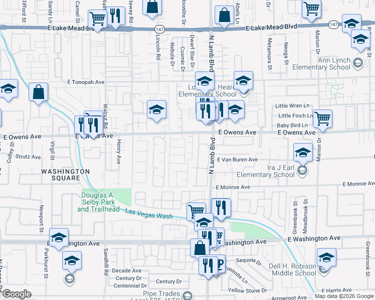 map of restaurants, bars, coffee shops, grocery stores, and more near 1492 North Lamb Boulevard in Las Vegas