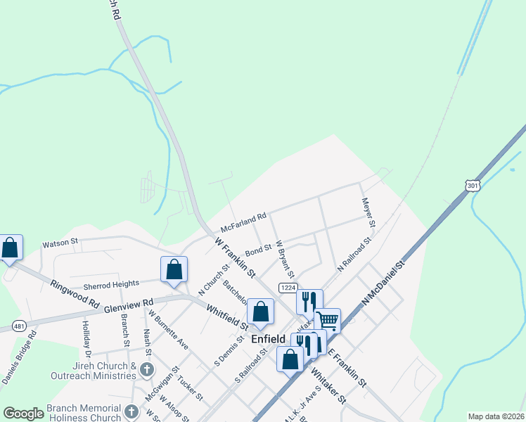 map of restaurants, bars, coffee shops, grocery stores, and more near 282 McFarland Road in Enfield