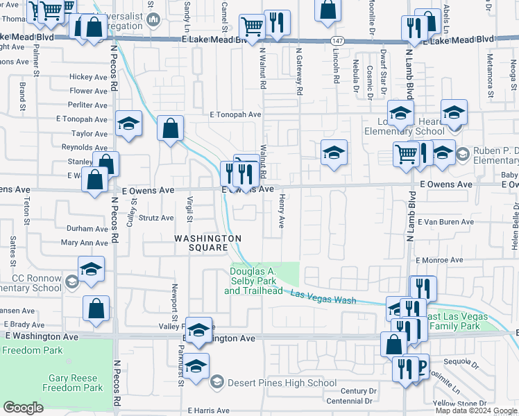 map of restaurants, bars, coffee shops, grocery stores, and more near 3979 East Owens Avenue in Las Vegas