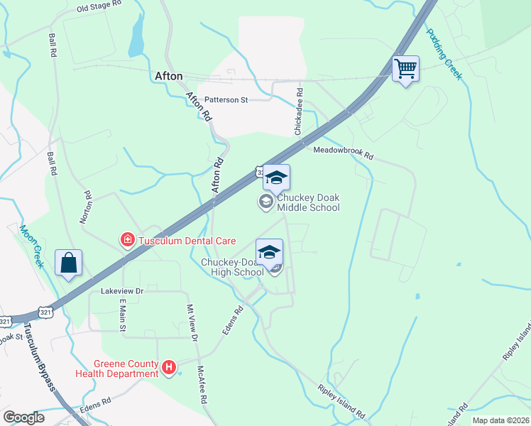 map of restaurants, bars, coffee shops, grocery stores, and more near 120 Chuckey Doak Road in Afton