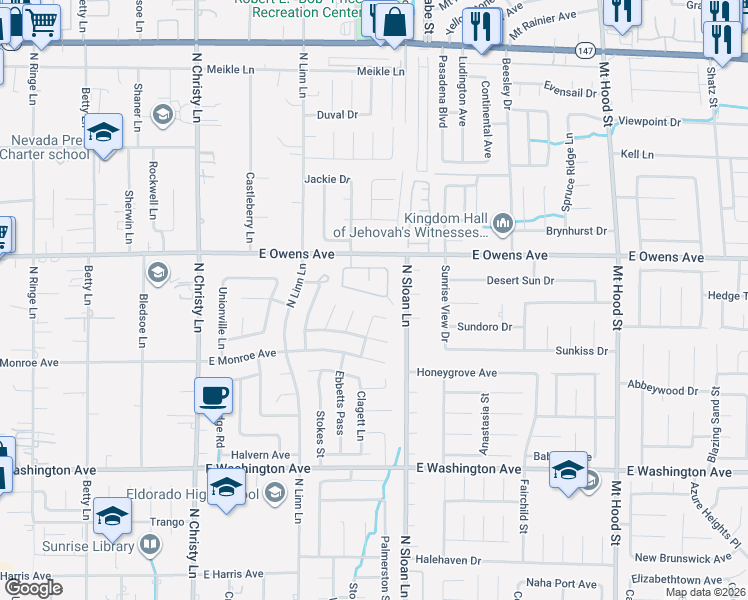 map of restaurants, bars, coffee shops, grocery stores, and more near 5843 Dew Mist Lane in Las Vegas