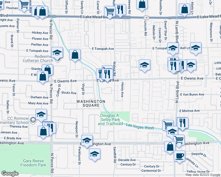 map of restaurants, bars, coffee shops, grocery stores, and more near 1517 Frank-Aved Street North in Las Vegas