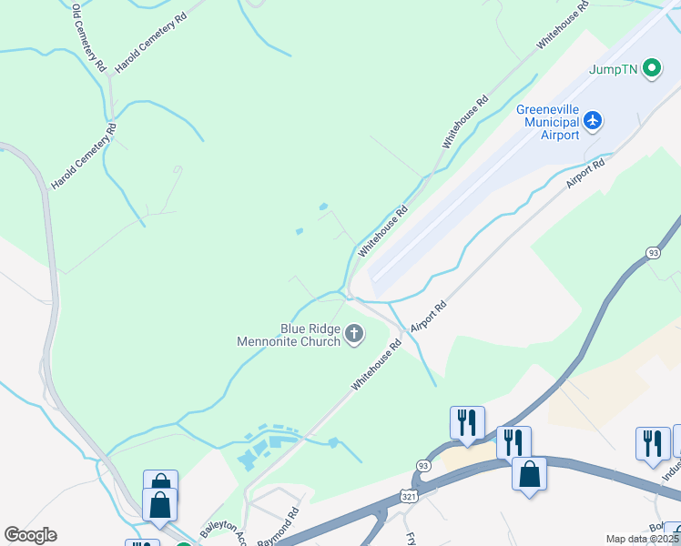 map of restaurants, bars, coffee shops, grocery stores, and more near 1101-1165 Whitehouse Road in Greeneville